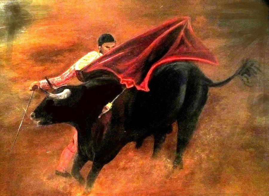 900x658 El Matador Painting By Staci Saunders - Bullfighter Painting