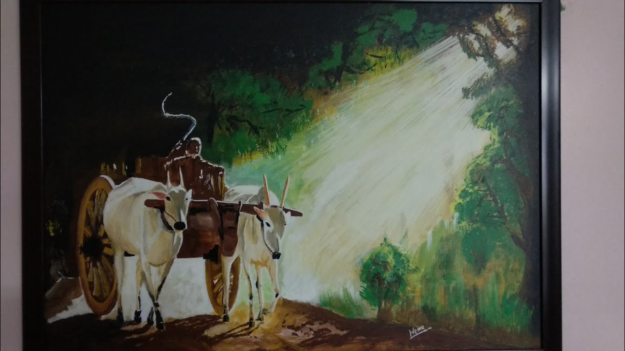 1280x720 Bullock Cart Painting With Water Colors - Bullock Painting