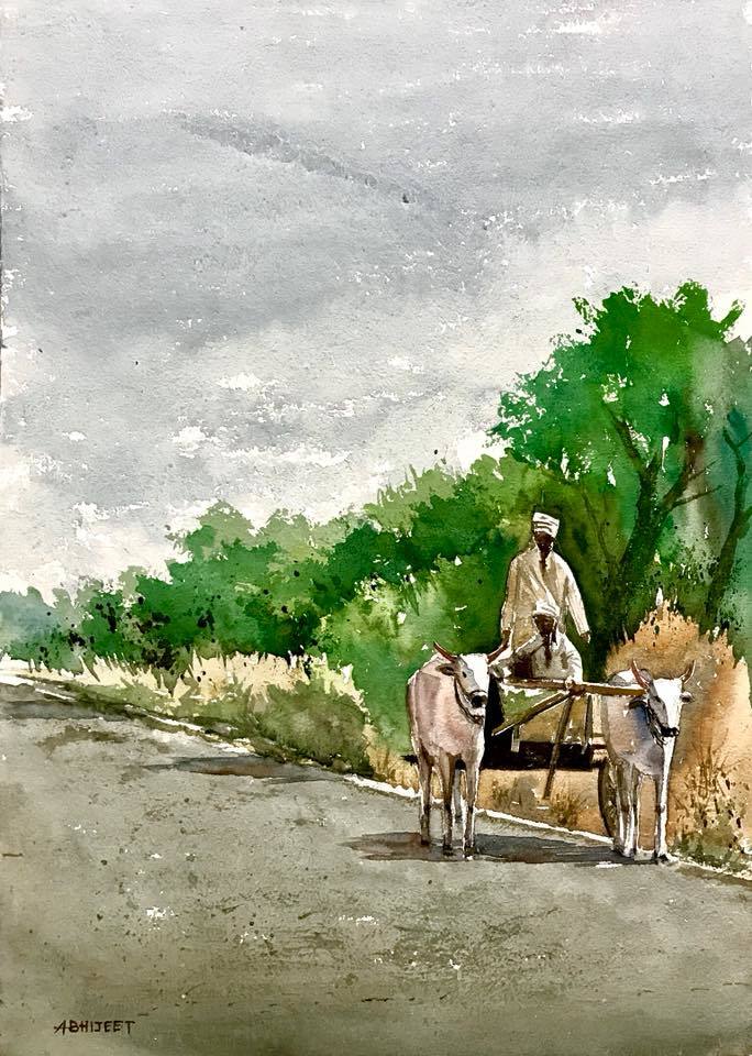 684x960 Buy Bullock Cart Handmade Painting By Abhijeet Bahadure. Code - Bullock Painting