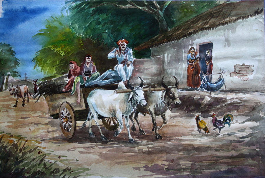 900x605 Bullock Cart By Sajal180by2 - Bullock Painting