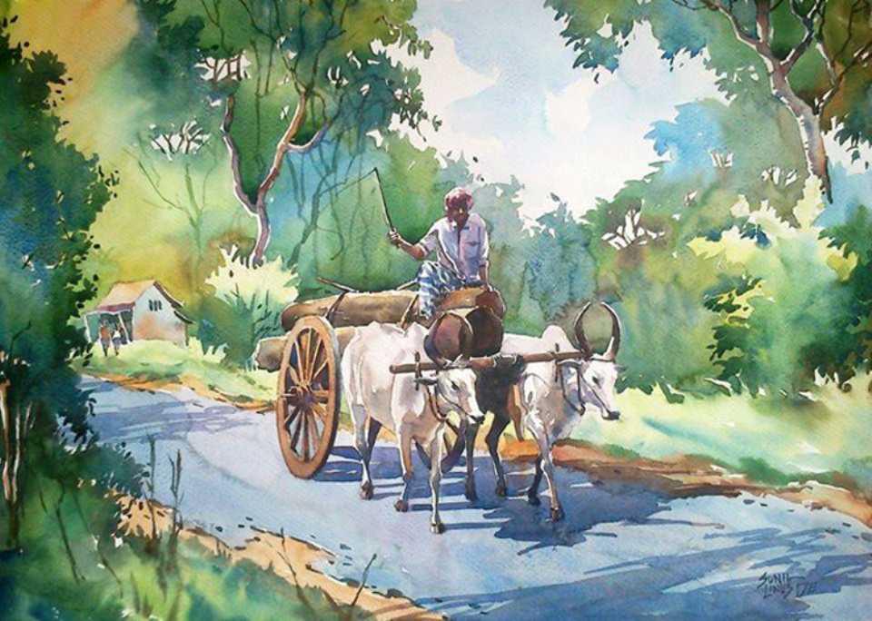 960x684 Bullock Cart Painting Sunil - Bullock Painting