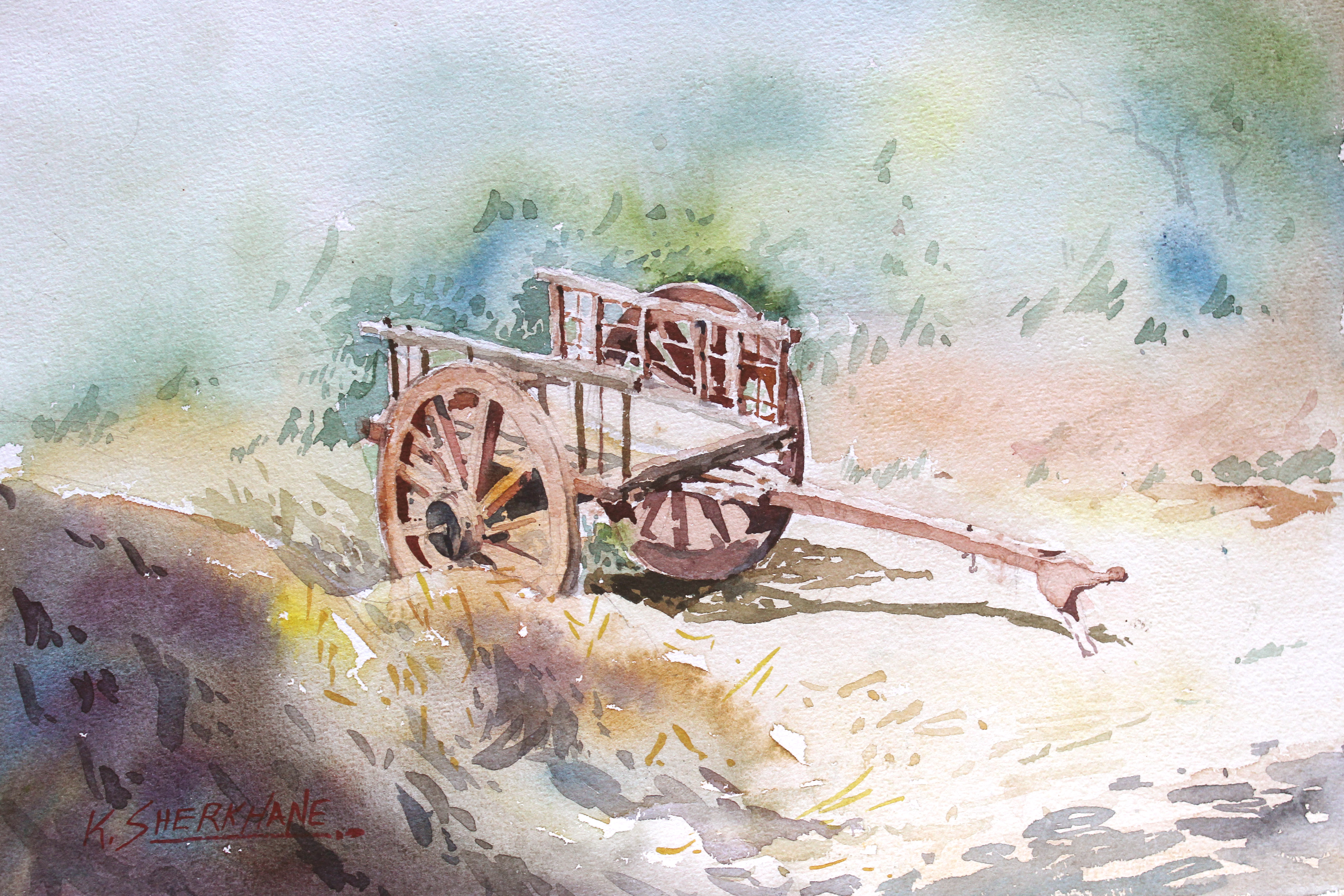 5184x3456 Watercolor Painting By Kiran Sherkhane Bullock Cart - Bullock Painting