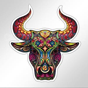 300x300 Funny Car Bumper Sticker Colourful Bulls Head 89 X 97 Mm Patterned - Bulls Head Painting