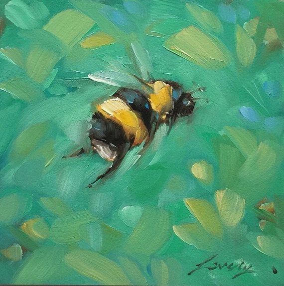 570x574 Bumblebee Painting, Original Impressionistic Oil Painting - Bumble Bee Painting