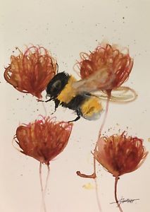 213x300 Original Watercolour Bumble Bee Painting. A4 Signed New Abstract - Bumble Bee Painting