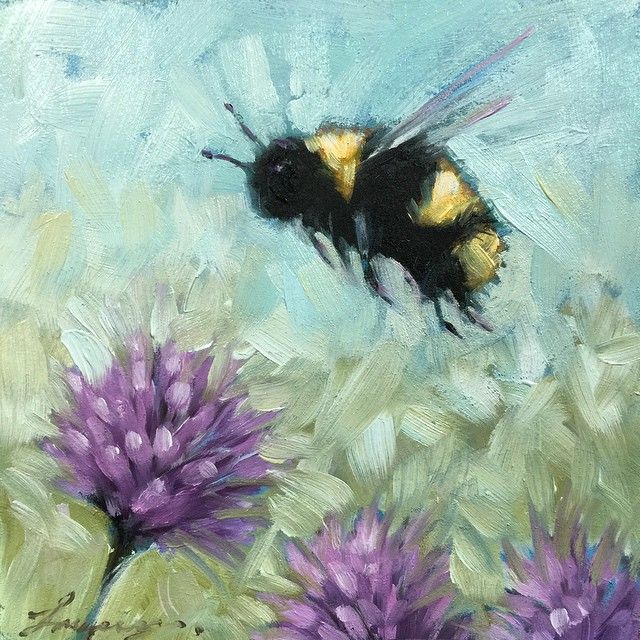 640x640 Bee Painting 4x4 Oil On Panel - Bumble Bee Painting
