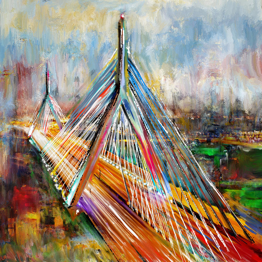 900x900 Leonard P. Zakim Bunker Hill Memorial Bridge 219 1 Painting By - Bunker Hill Painting