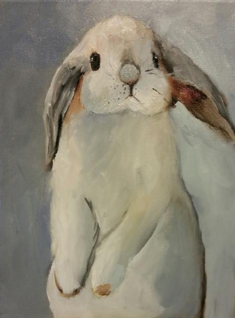 474x640 Norma Wilson Original Oil Lop Eared Bunny Rabbit Animal Painting - Bunny Painting