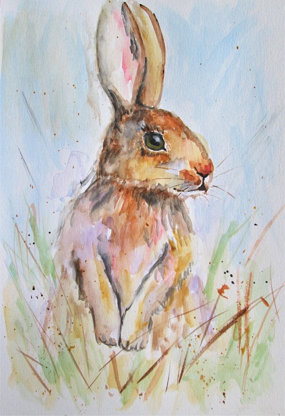570x831 Original Hare Painting, Hare Standing In Grass, Bunny Rabbit Art - Bunny Painting