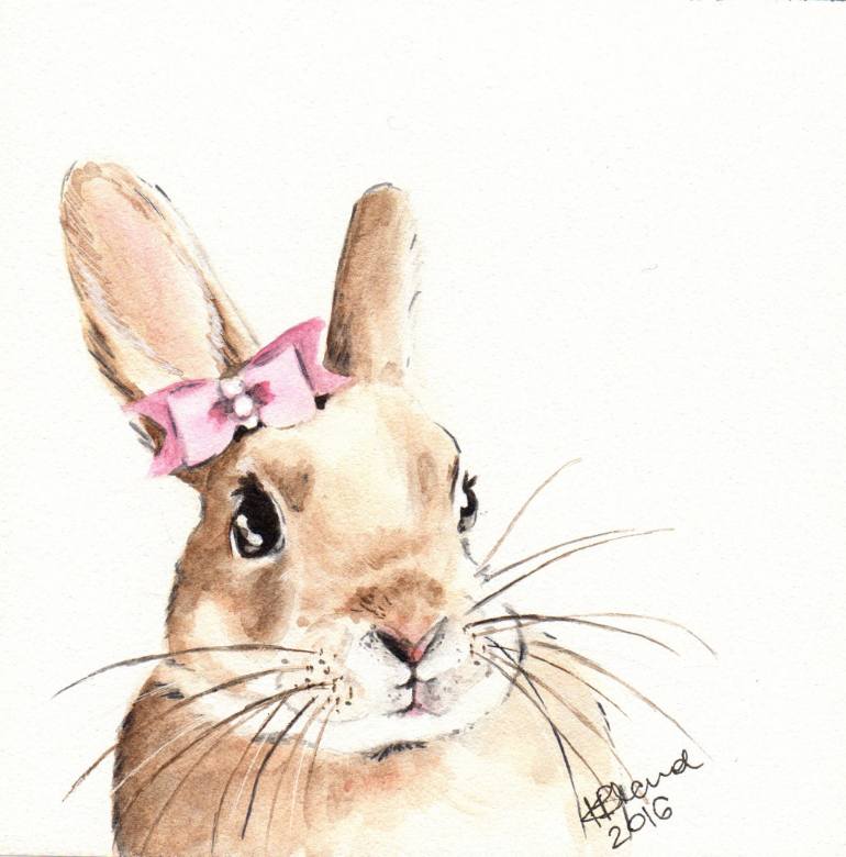 770x780 Saatchi Art Bunny With A Pink Hair Bow Painting By Kasia Blanchard - Bunny Painting