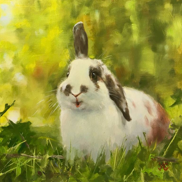770x770 Saatchi Art Cute Bunny Painting. Original Oil Art Painting By - Bunny Painting