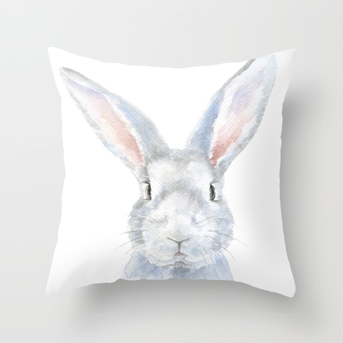 700x700 Gray Bunny Rabbit Watercolor Painting Throw Pillow By Susanwindsor - Bunny Rabbit Painting