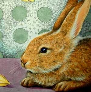 299x300 Melody Lea Lamb's Art Bunny Rabbit And Flowers Painting - Bunny Rabbit Painting