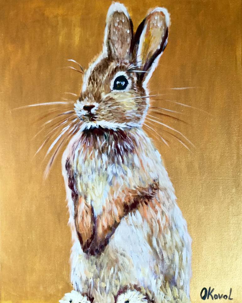 770x966 Saatchi Art Lucky Bunny. Rabbit In The Field. Painting By Olga Koval - Bunny Rabbit Painting