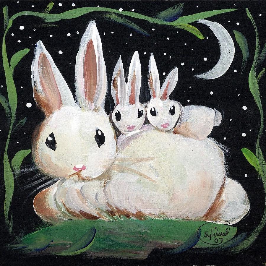 900x900 Bunny Rabbit Family Painting By Sylvia Pimental - Bunny Rabbit Painting