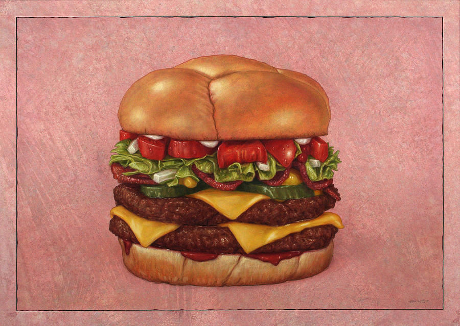 900x639 Burger Painting By James W Johnson - Burger Painting