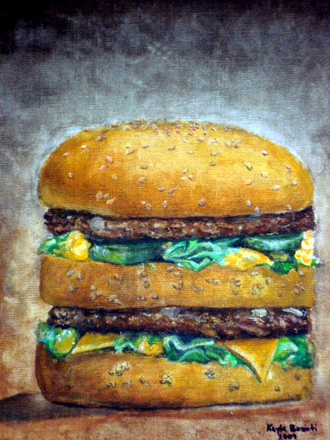 675x900 Double Burger To Go Painting By Kayla Bozoti - Burger Painting