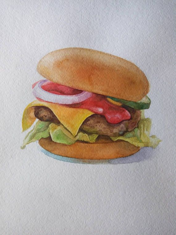 570x760 Reserved For Cheryl Watercolor Food, Kitchen Wall - Burger Painting