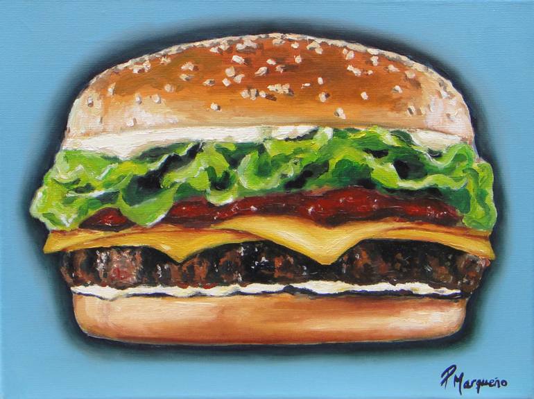 770x575 Saatchi Art Fake Burger Painting By Pedro Marqueno - Burger Painting