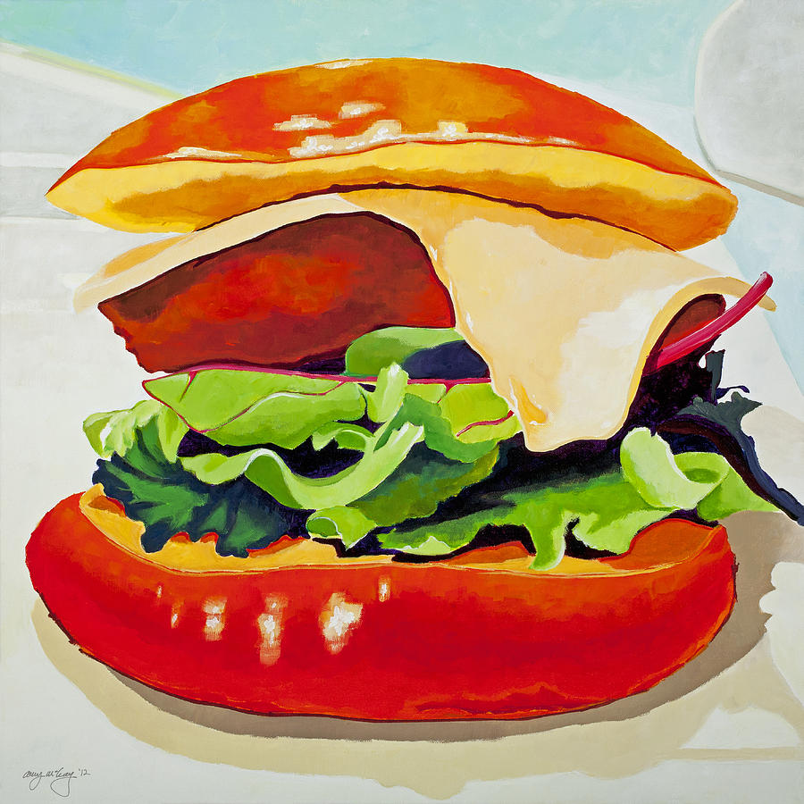 900x900 Back Porch Burger Painting By Amy Mckay - Burger Painting