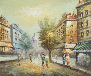 300x249 Parisian Street Scene Oil Painting Signed Burney Lot Art - Burney Painting