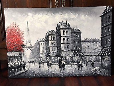 400x300 Signed Burney Parisian Street Scene Oil Painting Paris Eiffel - Burney Painting