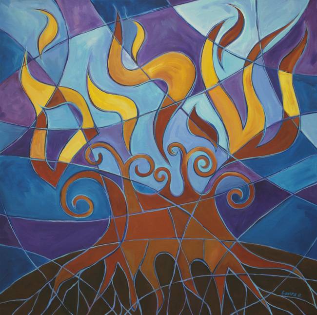 650x646 Burning Bush Mosaic Ii By Laura Bolter - Burning Bush Painting