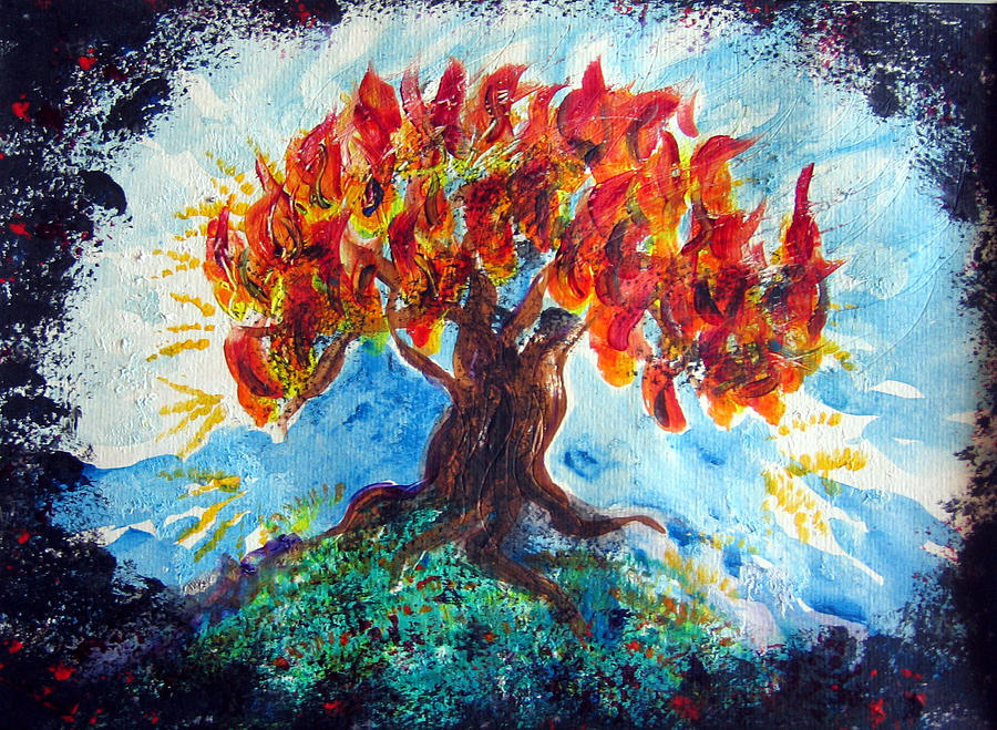 900x659 Burning Bush Painting By Sarah Hornsby - Burning Bush Painting