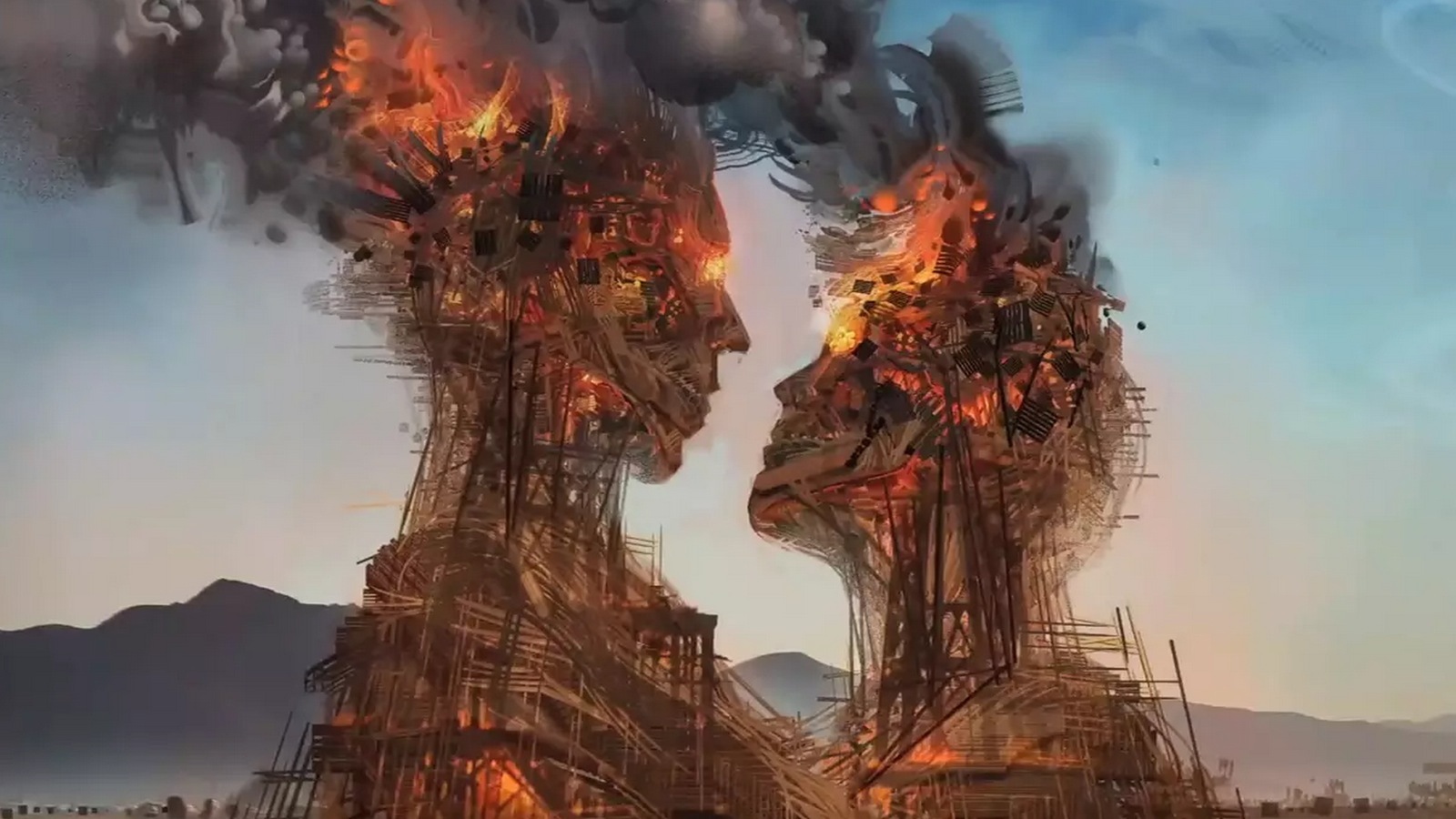 1600x900 Live Painting The Burning Of Embrace Everfest - Burning Man Painting