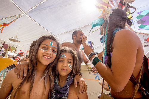 500x334 Burning Man, Dreadlocks Kids With Warrior Face Paint - Burning Man Painting