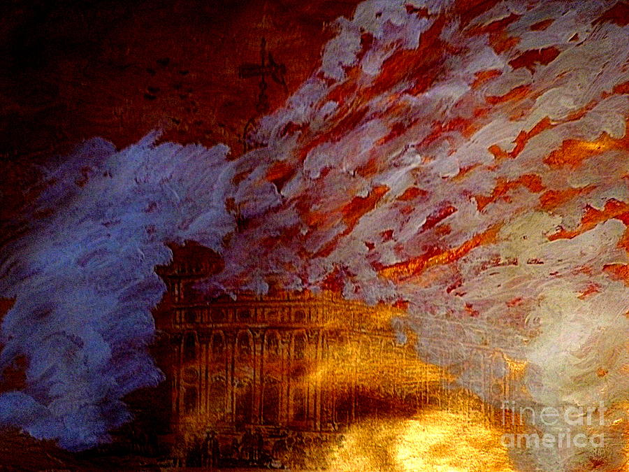 900x675 1848 Mormon Nauvoo Illinois Temple Burning At Night 1 Painting By - Burning Painting