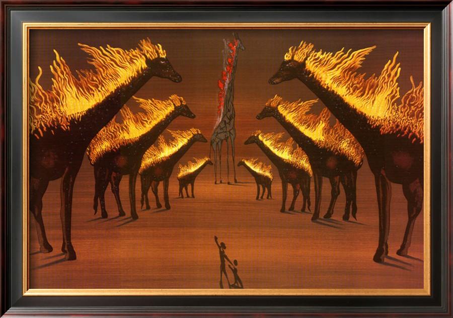 900x633 2018 Decorative Art Abstract,burning Giraffes In Brown,salvador - Burning Painting
