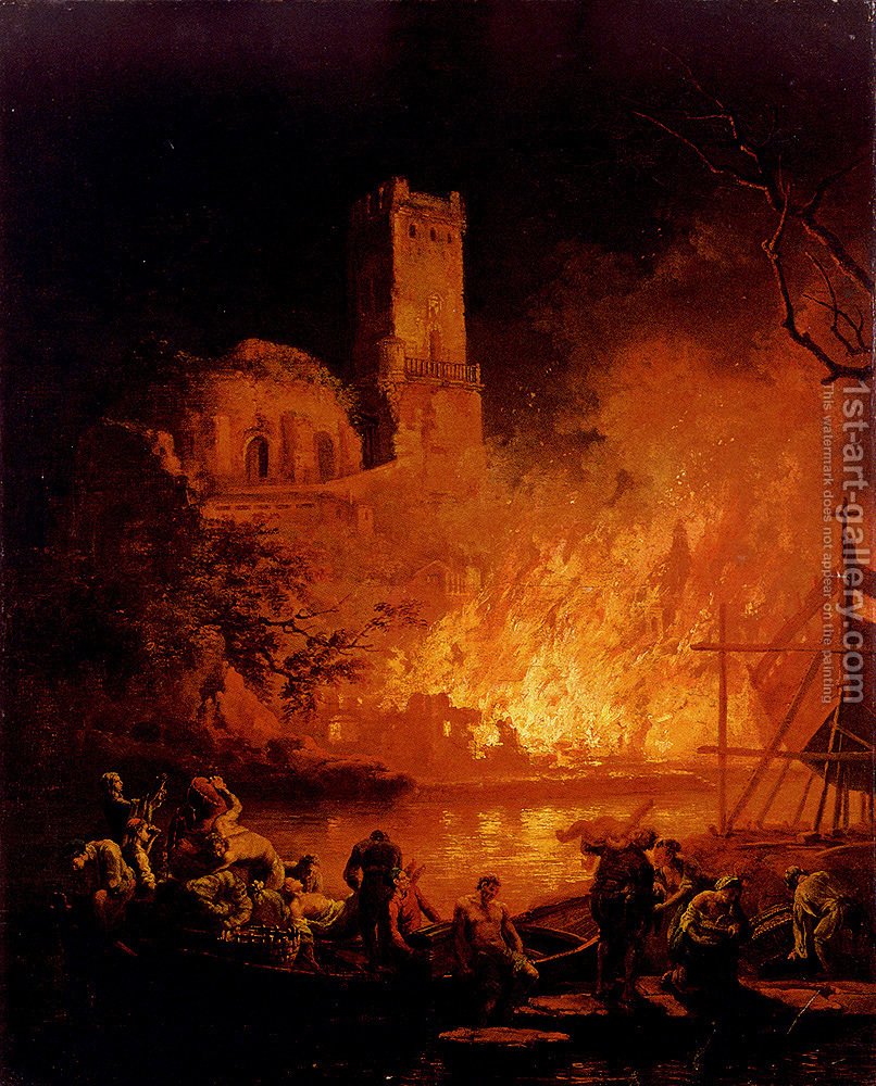 806x1000 A River Landscape With Figures Fleeing A Burning City Pierre - Burning Painting