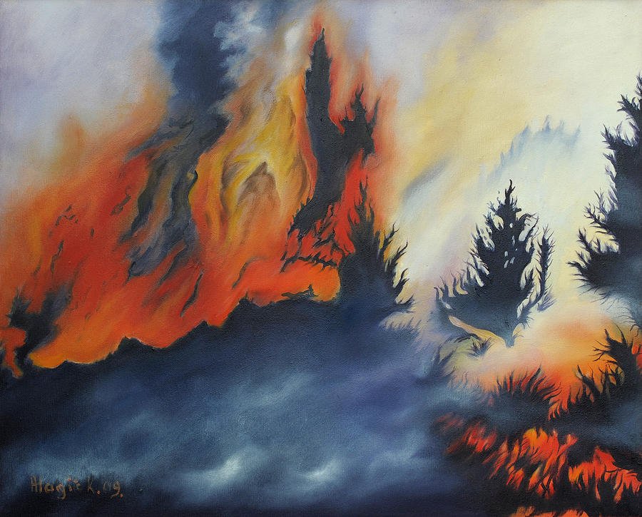 900x725 Burning Forest Painting By Karolina Atagic - Burning Painting