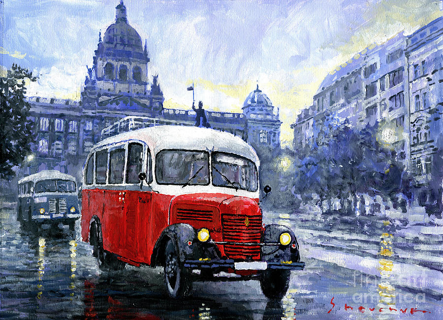 900x651 Praha Rnd Bus 1950 Skoda 706 Ro Painting By Yuriy Shevchuk - Bus Painting