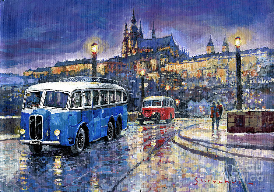 900x630 Tatra 85 91bus 1938 Praha Rnd Bus 1950 Prague Manesuv Bridge - Bus Painting