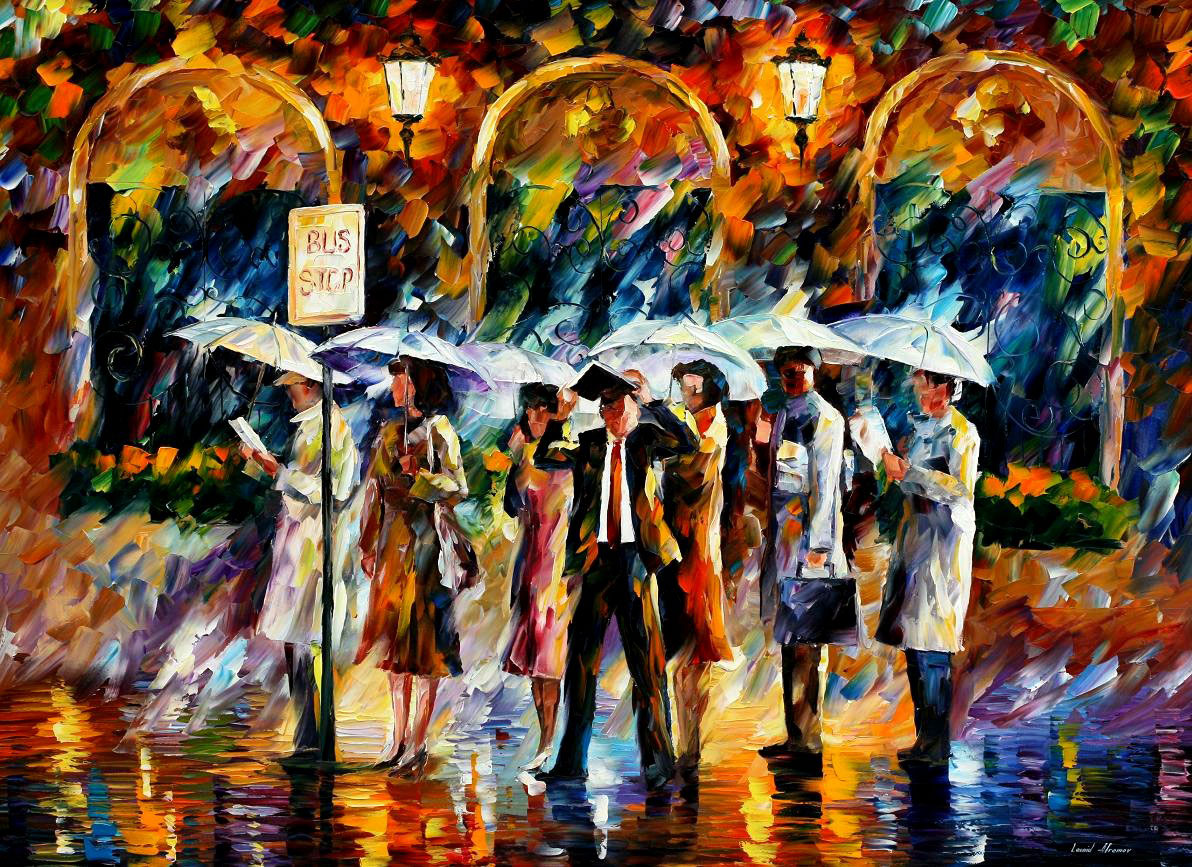 1192x867 Leonid Afremov, Oil On Canvas, Palette Knife, Buy Original - Bus Stop Painting
