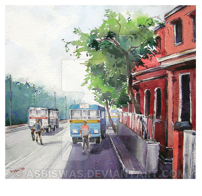 400x387 The 204 Bus Stand By Asbiswas - Bus Stop Painting
