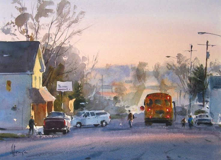 736x534 The 44 Best Andy Evansen Images On Watercolours - Bus Stop Painting
