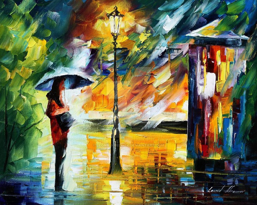 900x719 Bus Stop By Leonid Afremov By Leonidafremov - Bus Stop Painting