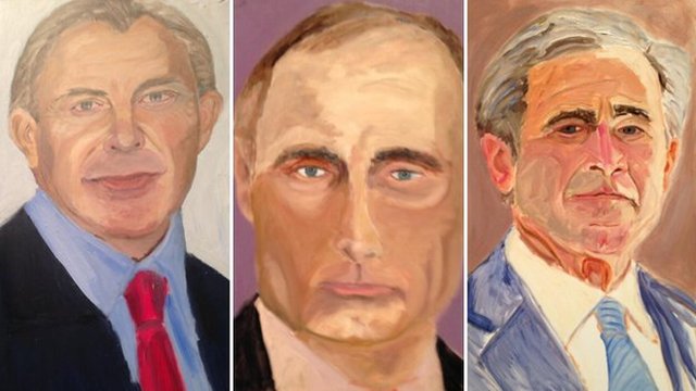 640x360 George W Bush Exhibits His Paintings Of World Leaders - Bush Painting