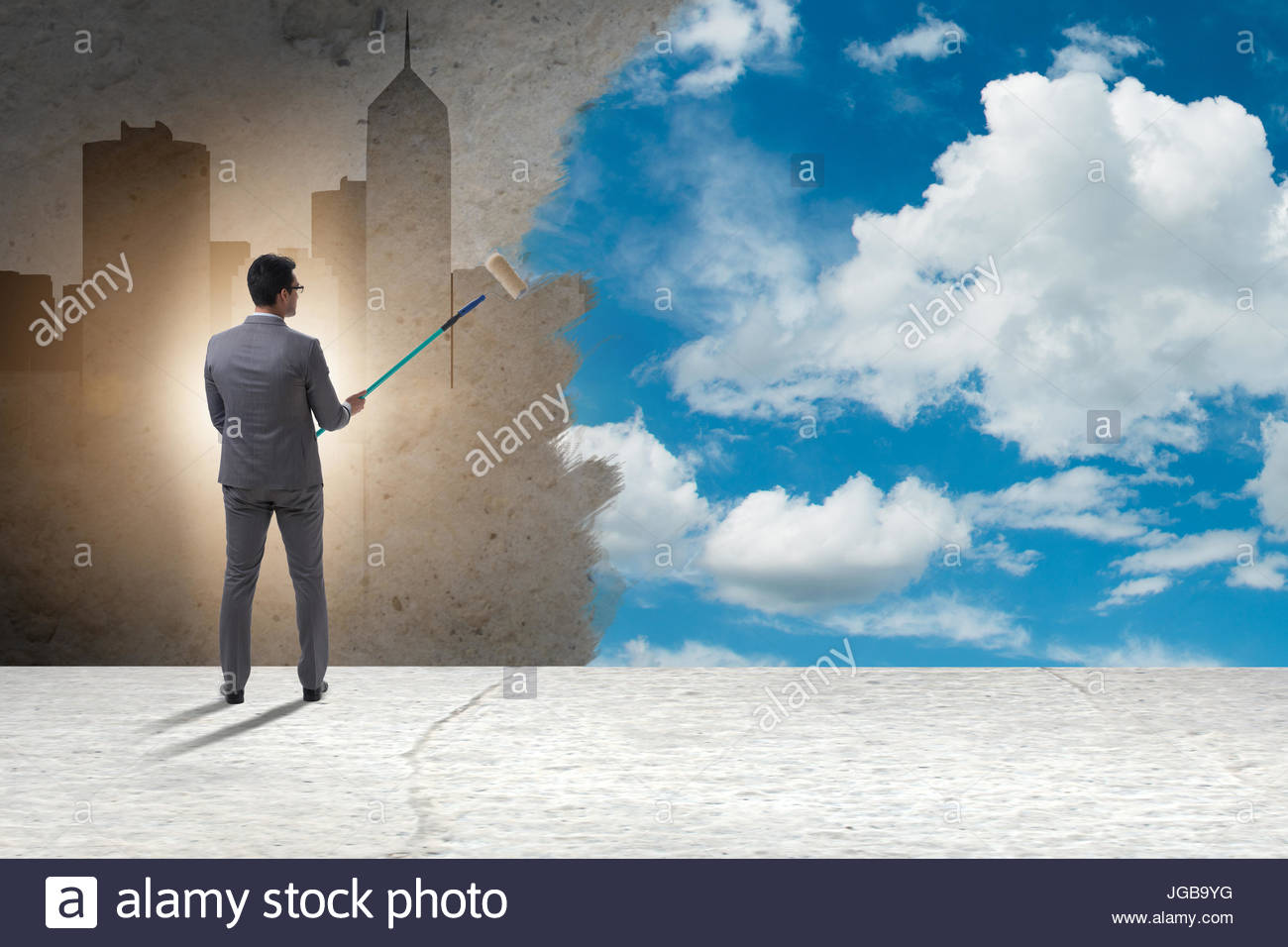 1300x956 Businessman Painting Sky And Clouds Stock Photo 147766740 - Businessman Painting