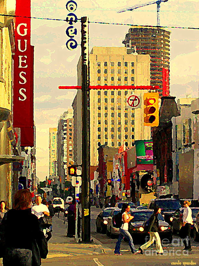 675x900 Busy Downtown Toronto Morning Cross Walk Traffic City Scape - Busy Painting