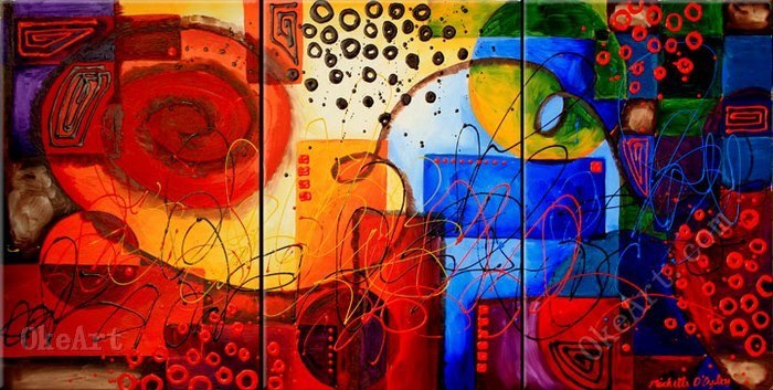 700x353 The Busy Life Handmade Oil Painting On Canvas Wall Art 3 Panel - Busy Painting