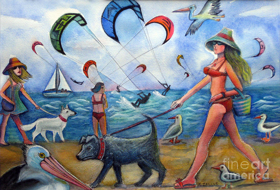 900x611 Busy Beach Painting By Karin Zeller - Busy Painting