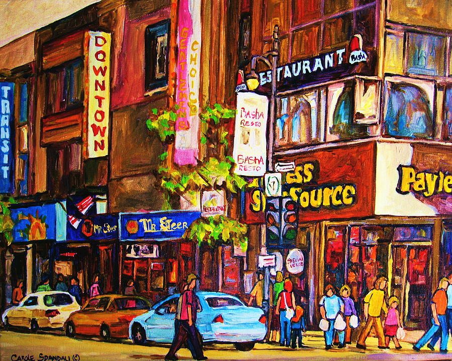 900x719 Busy Downtown Street Painting By Carole Spandau - Busy Painting