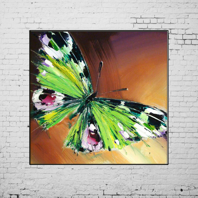 640x640 Handmade Modern Knife Green Butterfly Pictures On Canvas Painting - Butterfly Acrylic Painting