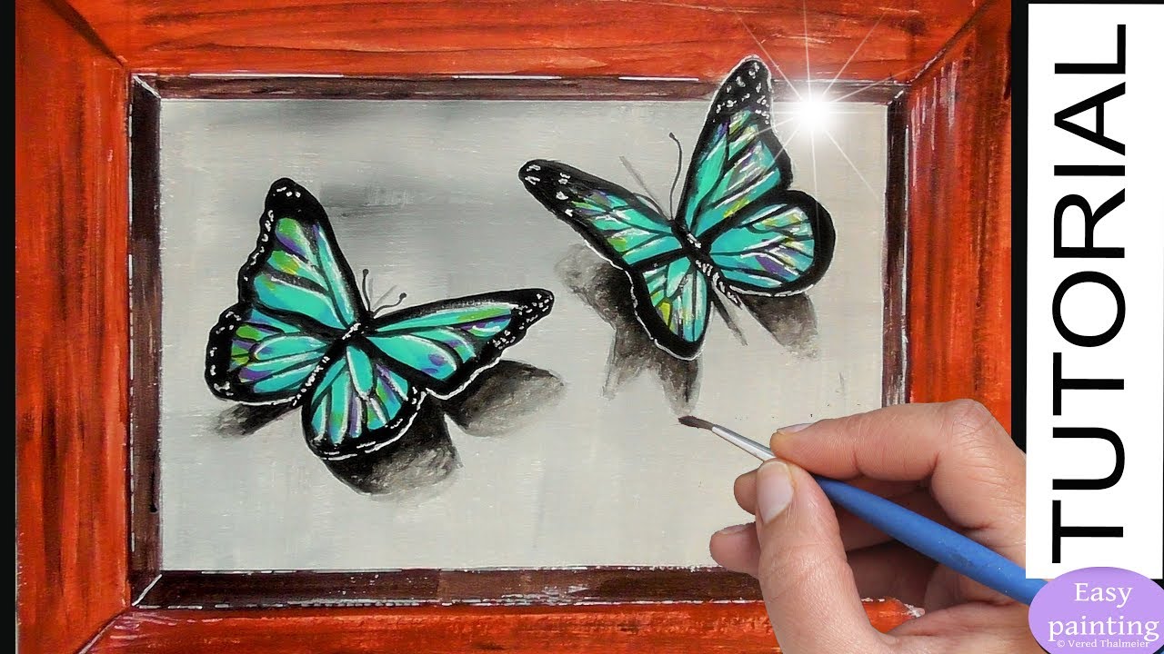 1280x720 How To Paint 3d Butterfly. Blue Butterflies Acrylic Painting - Butterfly Acrylic Painting
