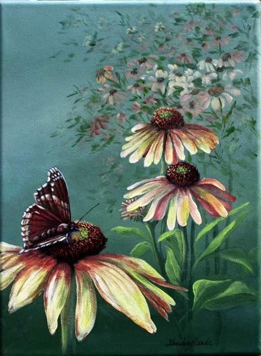 528x720 Painting Backyard Beauties, Gloriosa Daisies Amp Butterfly, Florals - Butterfly Acrylic Painting