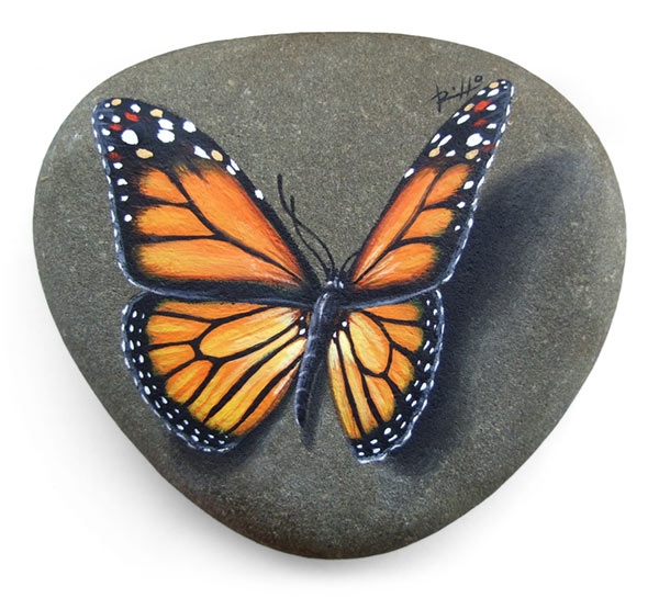 600x545 Butterfly Acrylic Painting On Stones By Roberto Rizzo - Butterfly Acrylic Painting